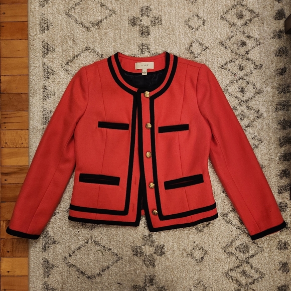 J.Crew Lady Double Serge Berry Wool Jacket Size 0 - Picture 2 of 5